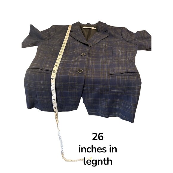 M.M. Lafleur Virgin Wool Plaid Blazer – Navy/Gray, Size 10 - Picture 11 of 12